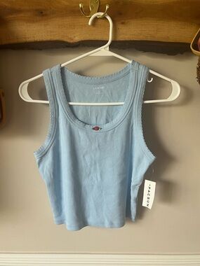 Y2K 90s Inspired PacSun LA Hearts Blue Cropped Tank Top Floral Scallop Coquette